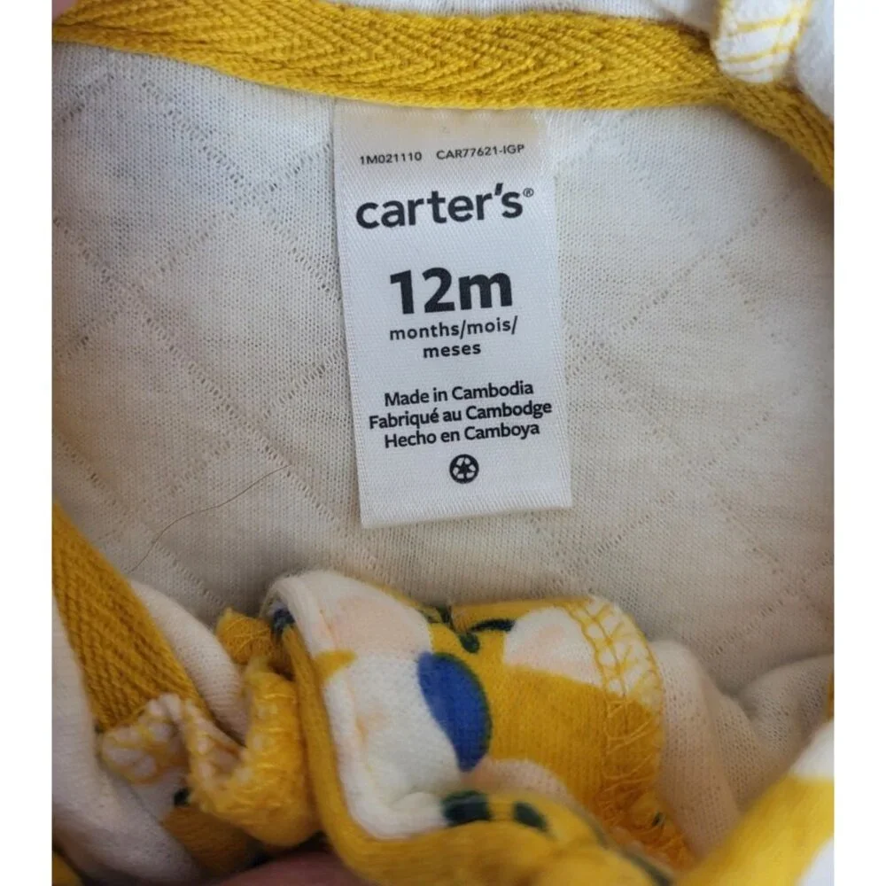 Carters Infant Girl Quilted Jacket Coat Yellow w/ flowers button Sz 12 mos Fall - Picture 4 of 5